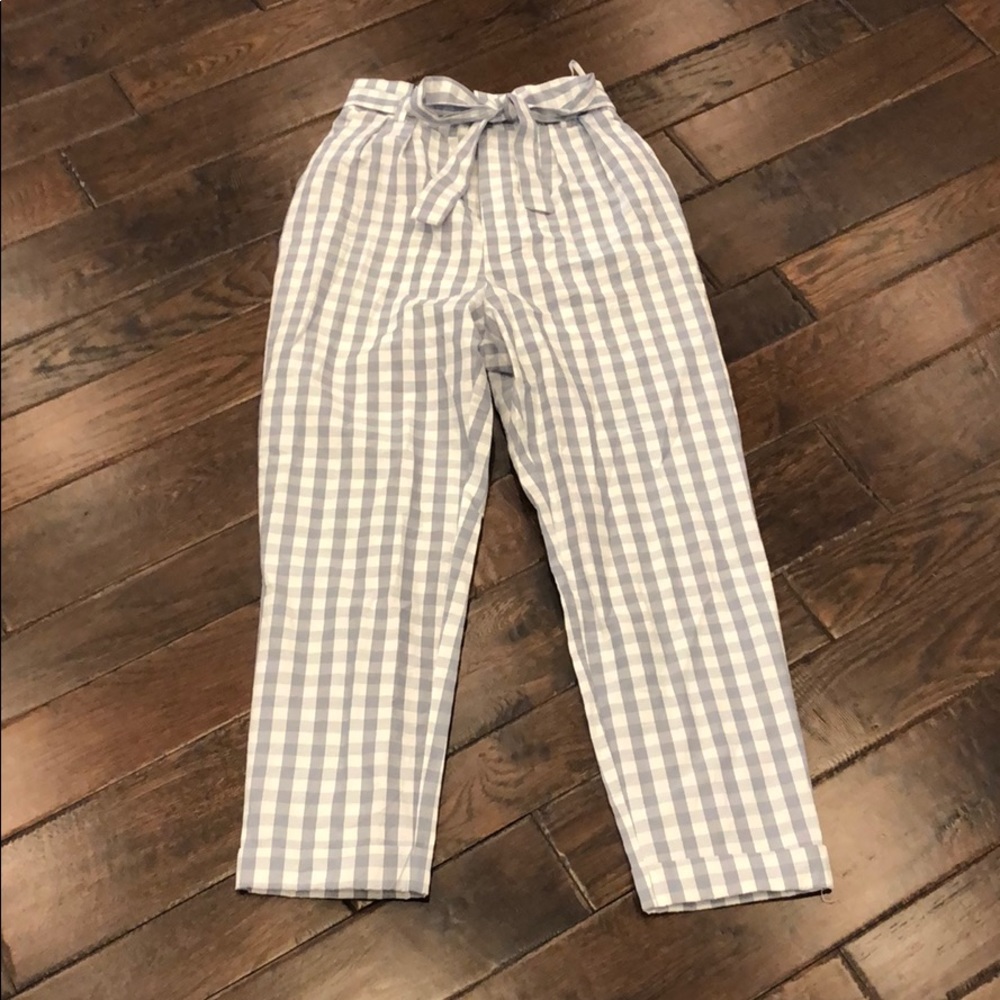 NWT She & Sky Blue Check Paper bag Waist Pants